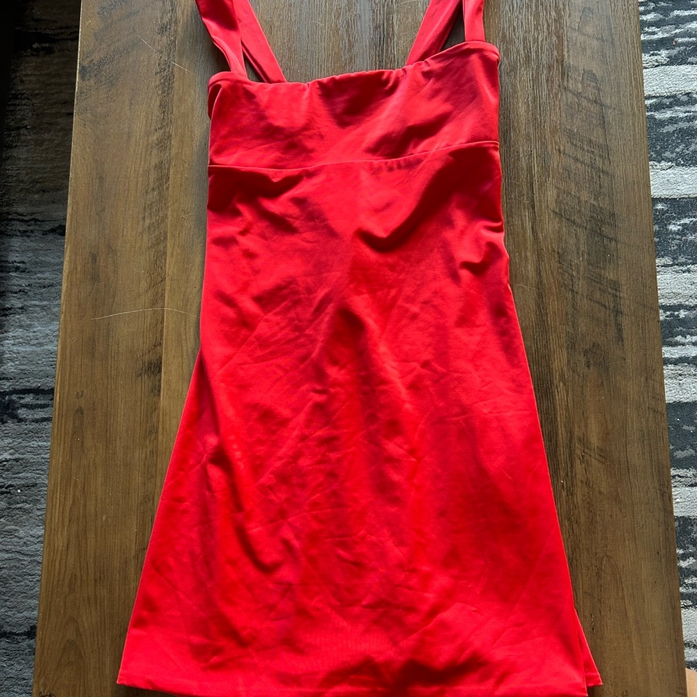 Oh Polly-VIOLETTA’-Tie Up Back Mini Dress in Red